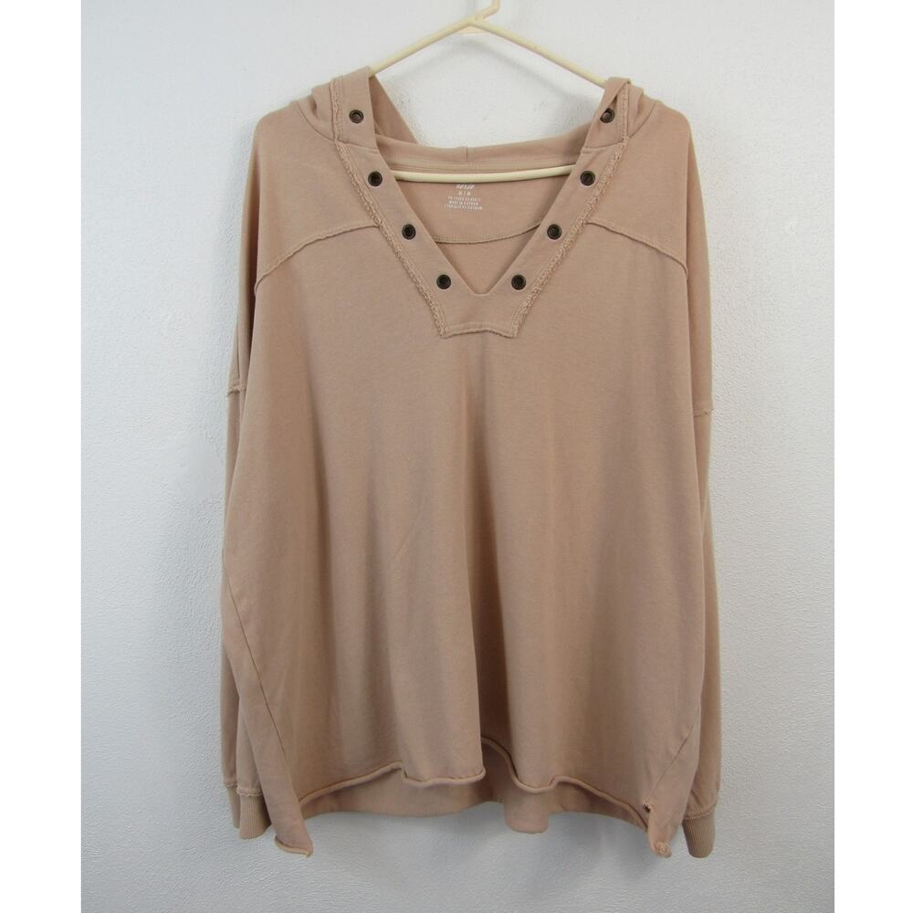 Aerie Medium Hooded Oversized Pullover Sweatshirt Light Tan *Small flaw*